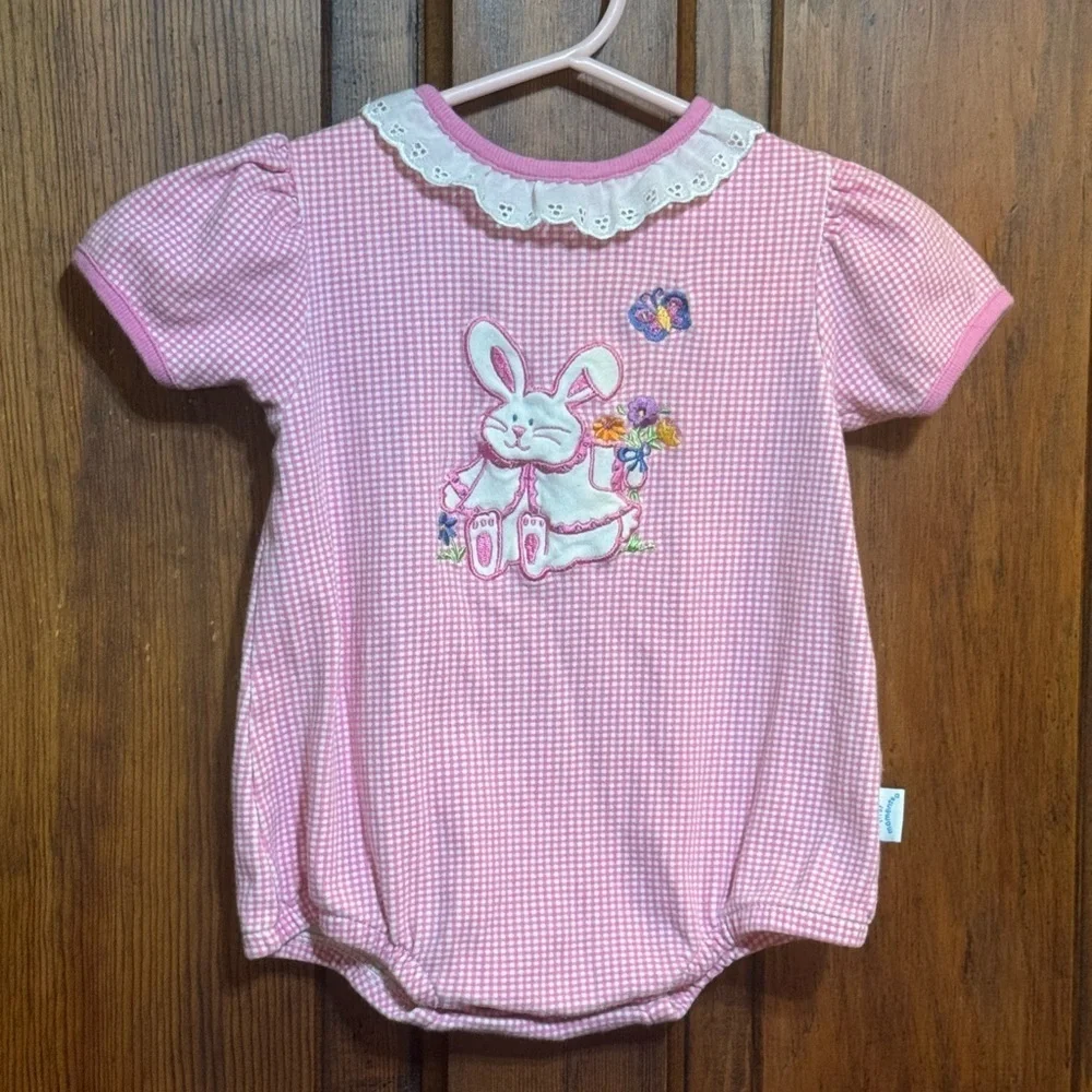 Vintage First Moments Easter Bunny Bodysuit Size 6-9 months Gingham print